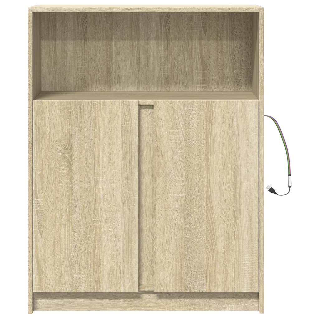 Modern Wooden Sideboard Storage Cabinet Unit With 2 Doors & LED Lights Wood