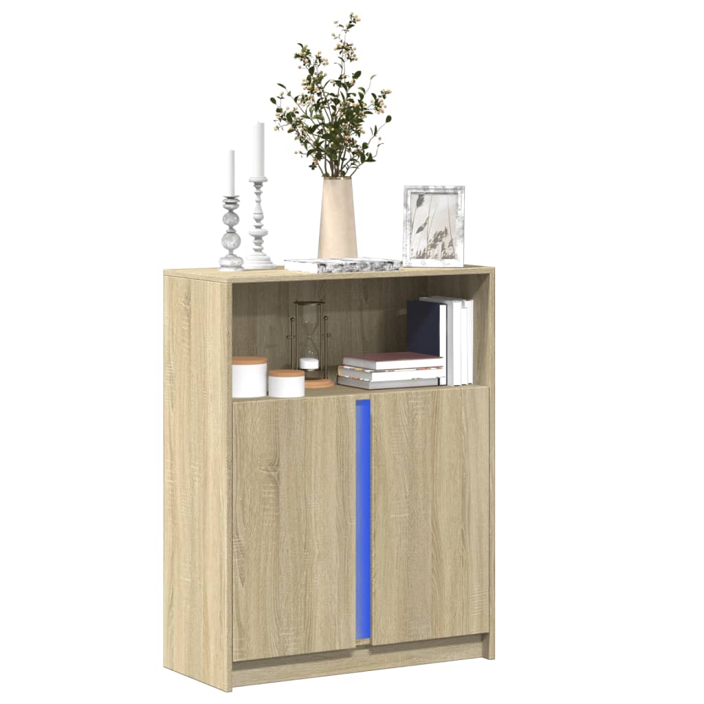 Modern Wooden Sideboard Storage Cabinet Unit With 2 Doors & LED Lights Wood