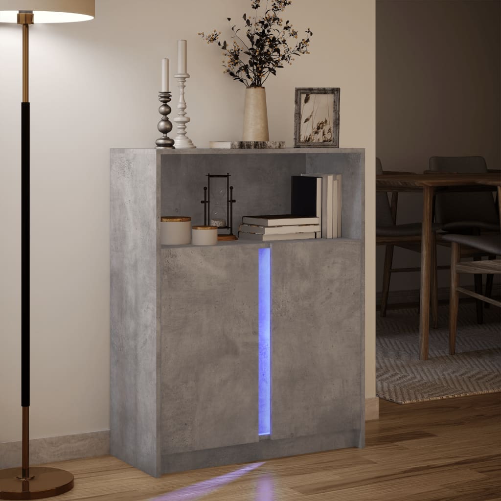 Modern Wooden Sideboard Storage Cabinet Unit With 2 Doors & LED Lights Wood