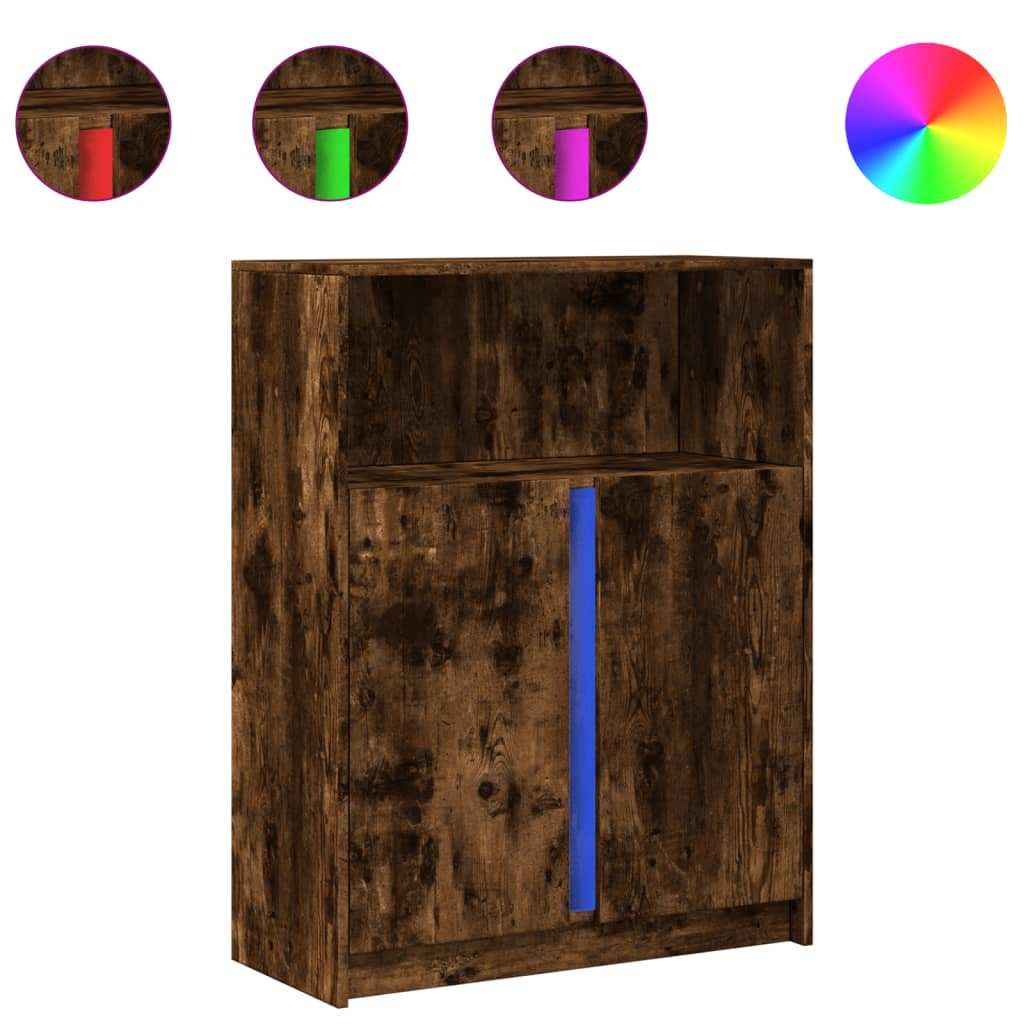 Modern Wooden Sideboard Storage Cabinet Unit With 2 Doors & LED Lights Wood