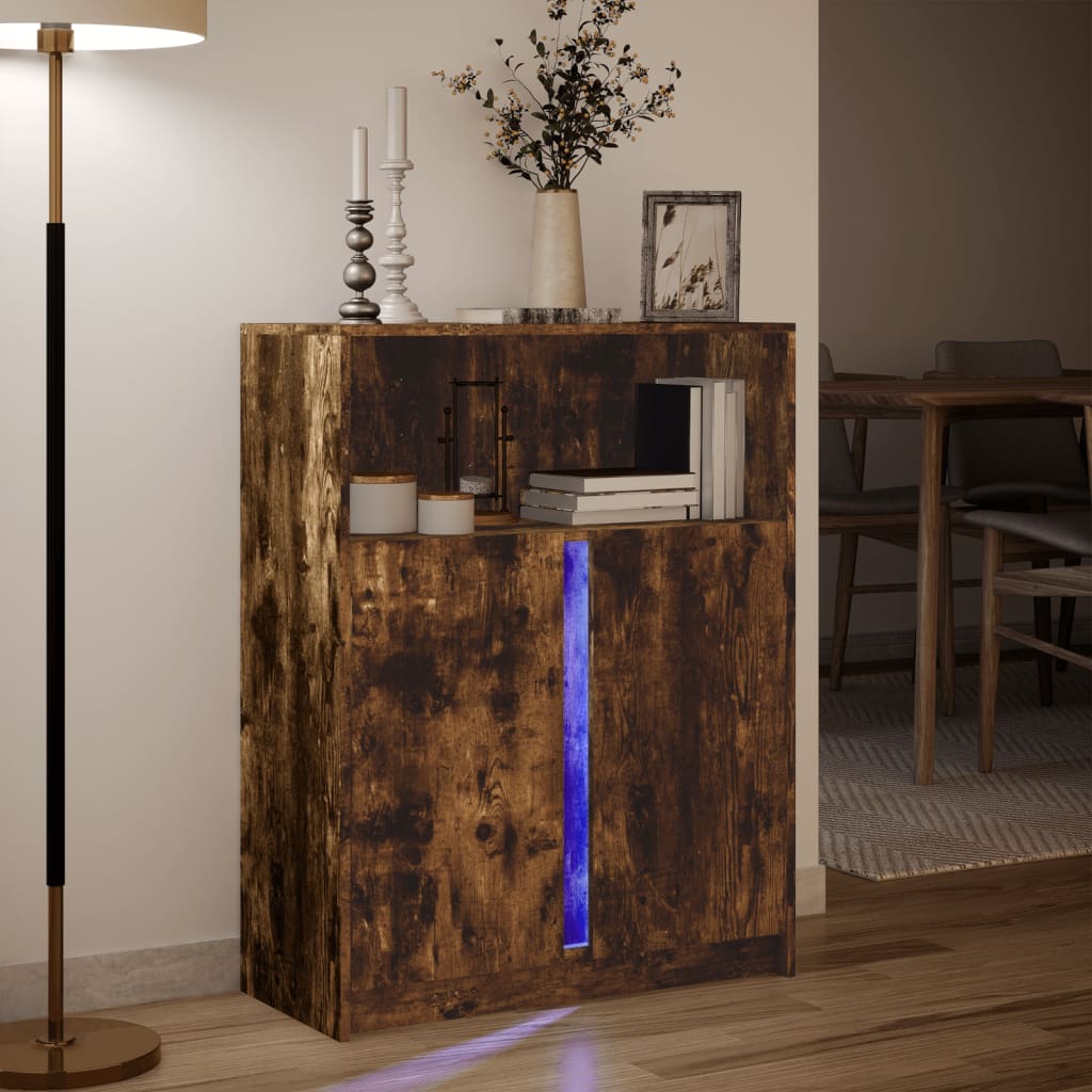 Modern Wooden Sideboard Storage Cabinet Unit With 2 Doors & LED Lights Wood