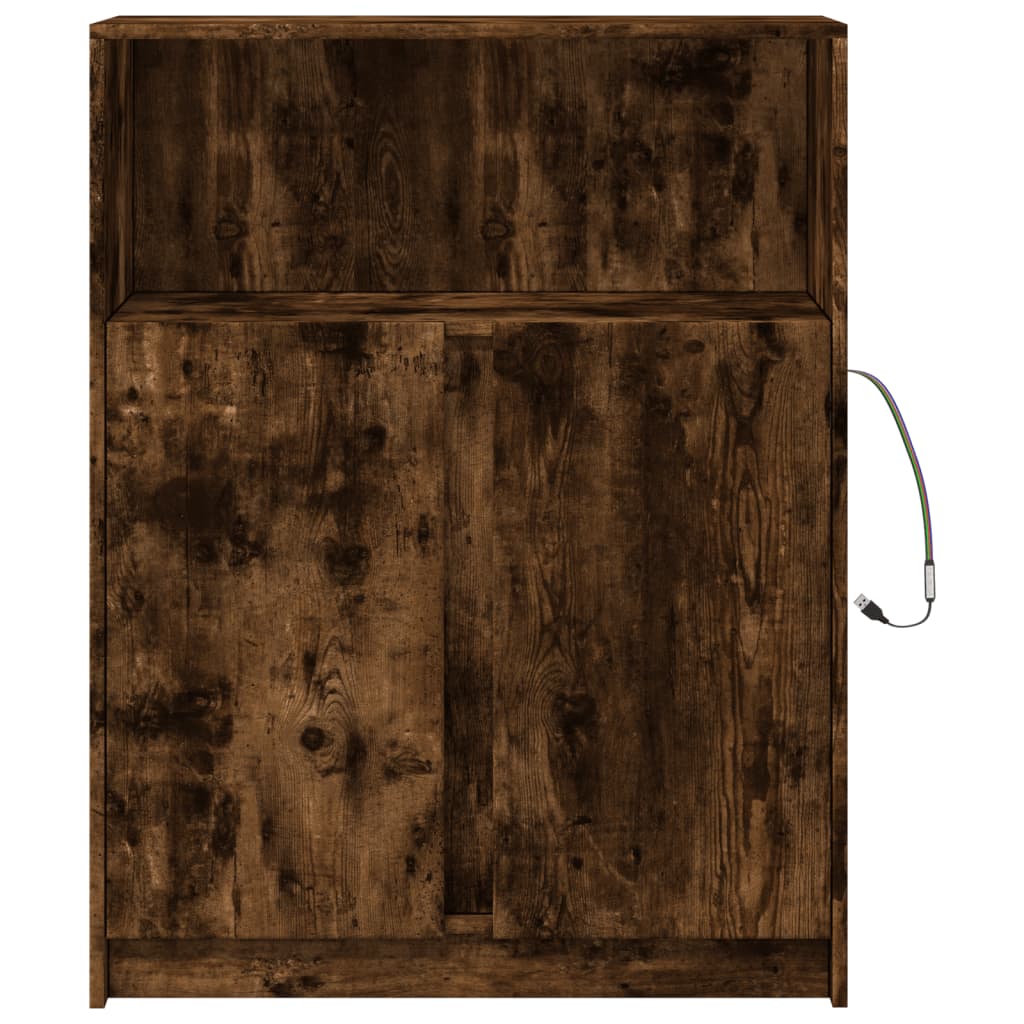 Modern Wooden Sideboard Storage Cabinet Unit With 2 Doors & LED Lights Wood