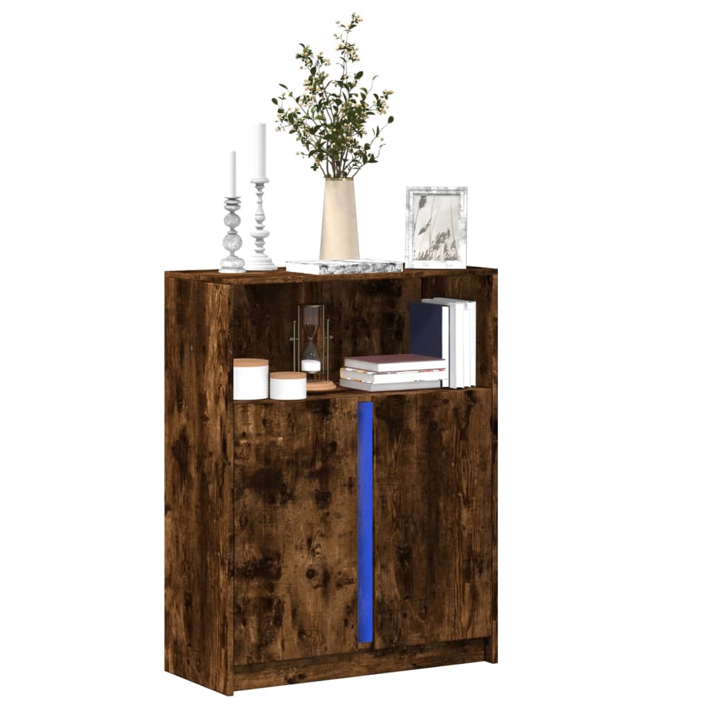 Modern Wooden Sideboard Storage Cabinet Unit With 2 Doors & LED Lights Wood