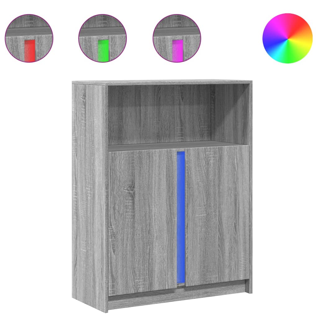 Modern Wooden Sideboard Storage Cabinet Unit With 2 Doors & LED Lights Wood