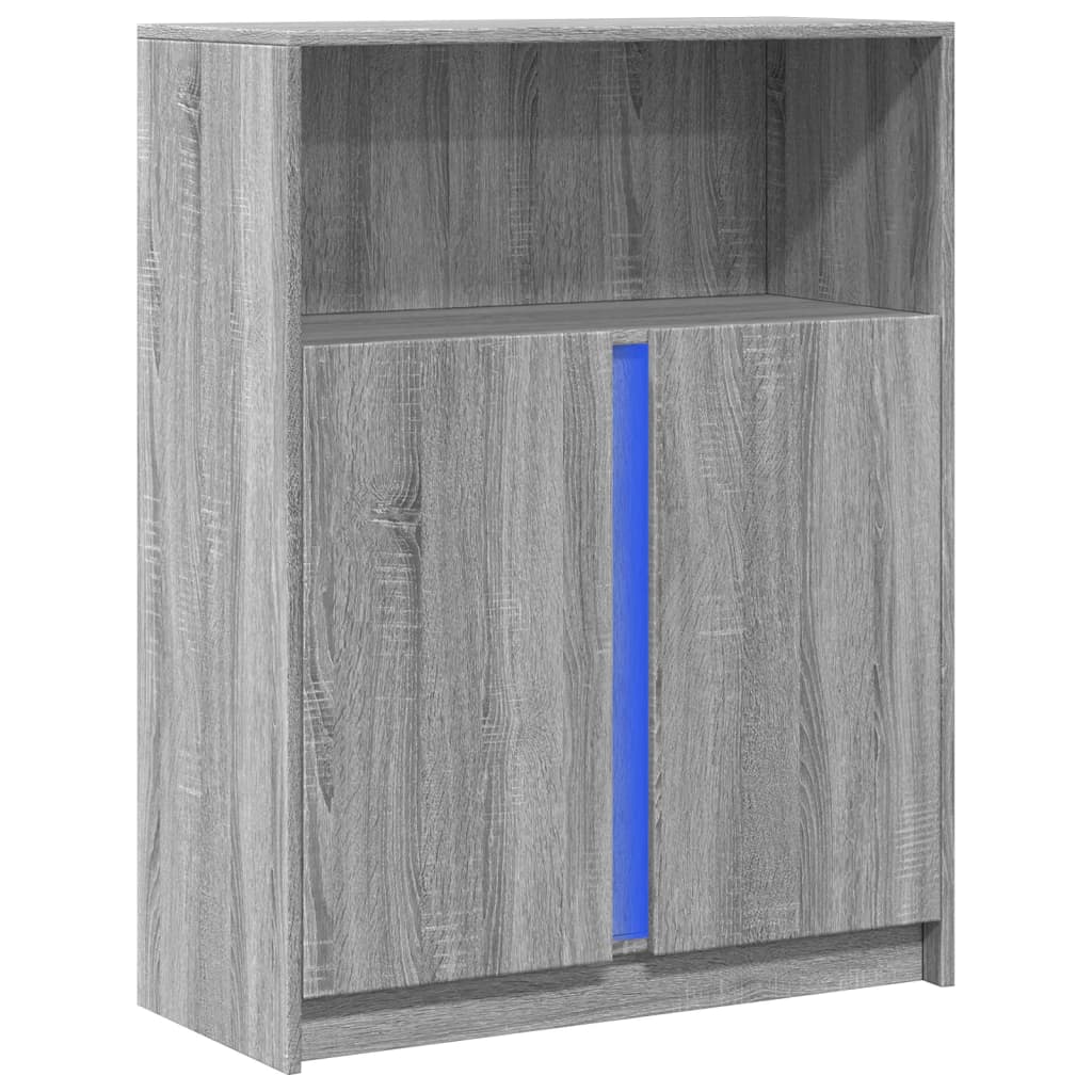 Modern Wooden Sideboard Storage Cabinet Unit With 2 Doors & LED Lights Wood
