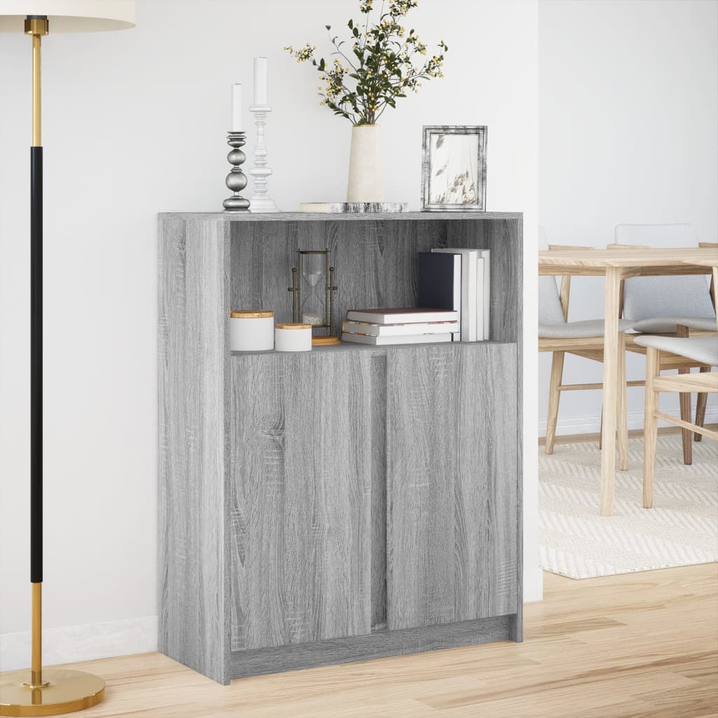 Modern Wooden Sideboard Storage Cabinet Unit With 2 Doors & LED Lights Wood