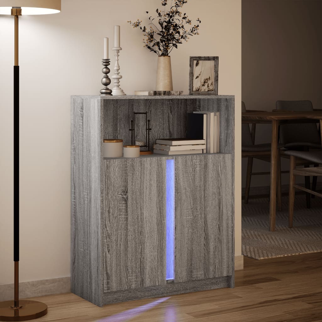 Modern Wooden Sideboard Storage Cabinet Unit With 2 Doors & LED Lights Wood