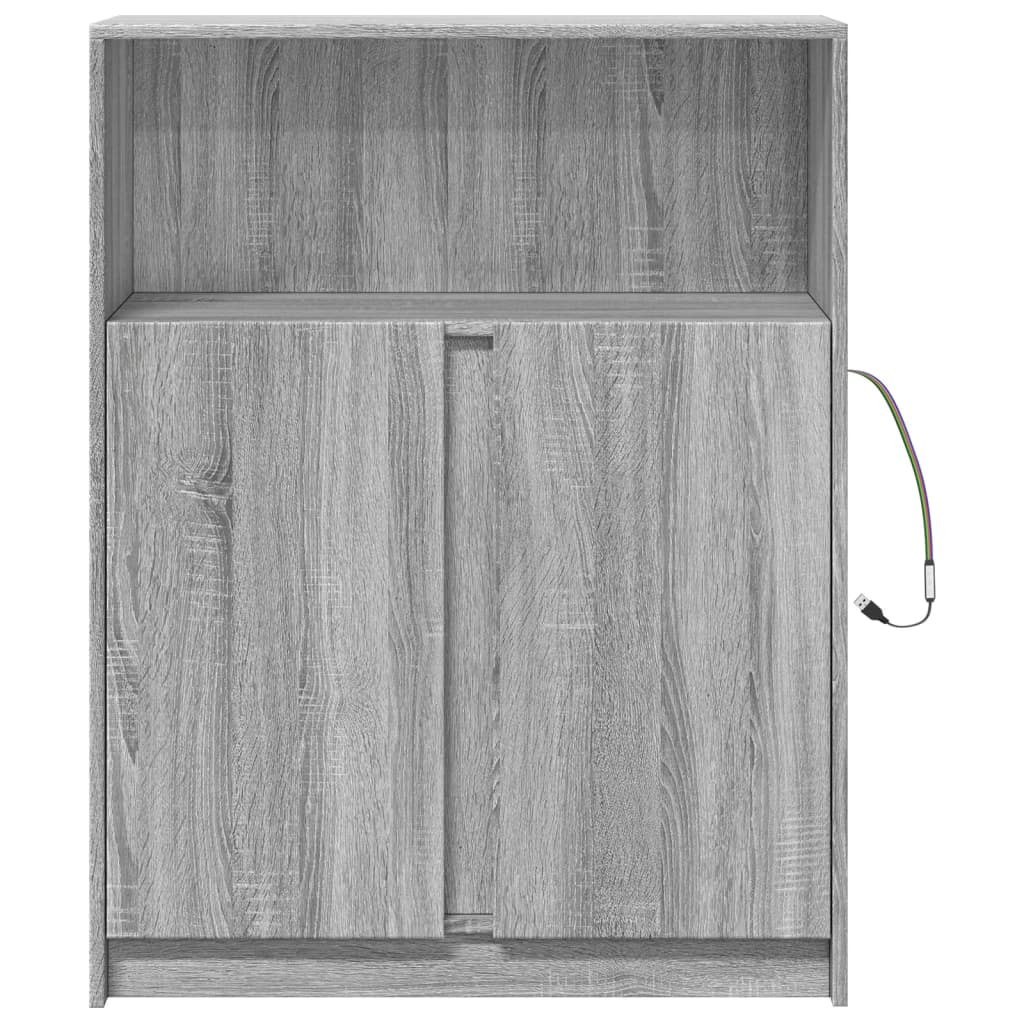 Modern Wooden Sideboard Storage Cabinet Unit With 2 Doors & LED Lights Wood