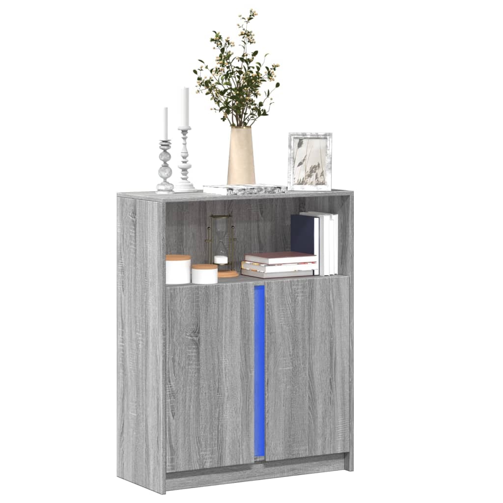 Modern Wooden Sideboard Storage Cabinet Unit With 2 Doors & LED Lights Wood