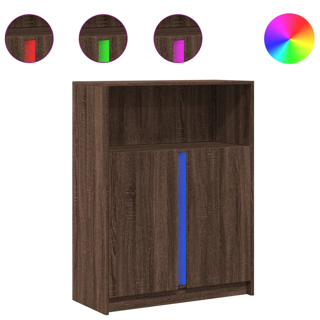 Modern Wooden Sideboard Storage Cabinet Unit With 2 Doors & LED Lights Wood