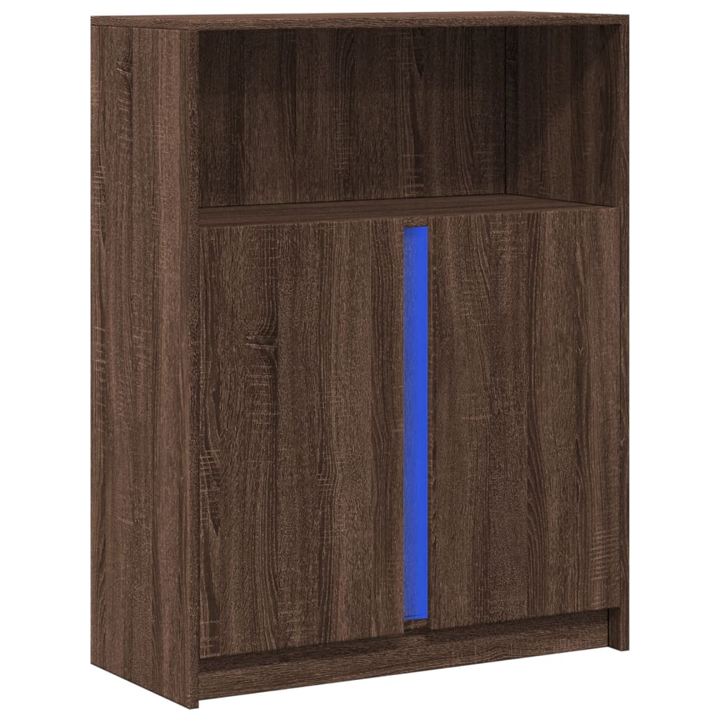 Modern Wooden Sideboard Storage Cabinet Unit With 2 Doors & LED Lights Wood