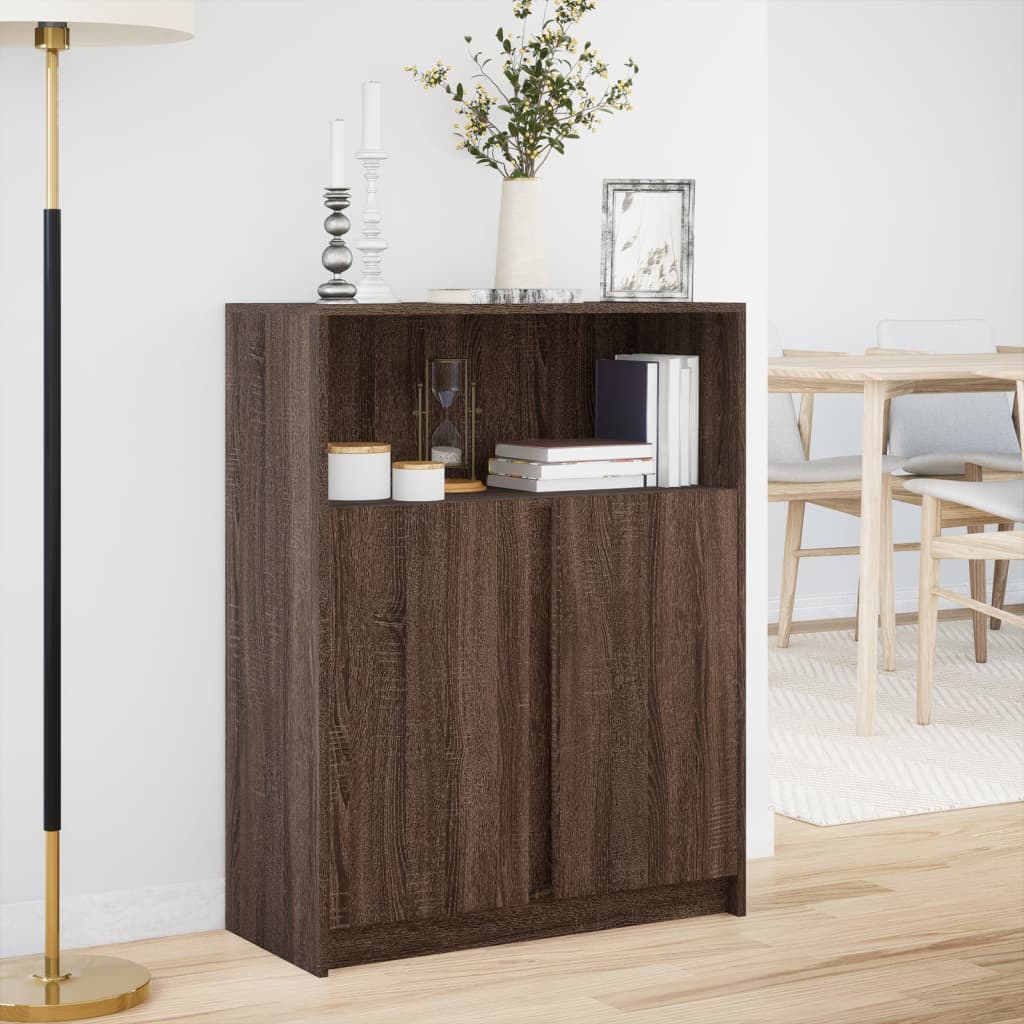Modern Wooden Sideboard Storage Cabinet Unit With 2 Doors & LED Lights Wood