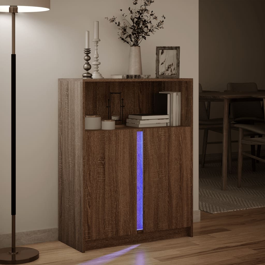 Modern Wooden Sideboard Storage Cabinet Unit With 2 Doors & LED Lights Wood