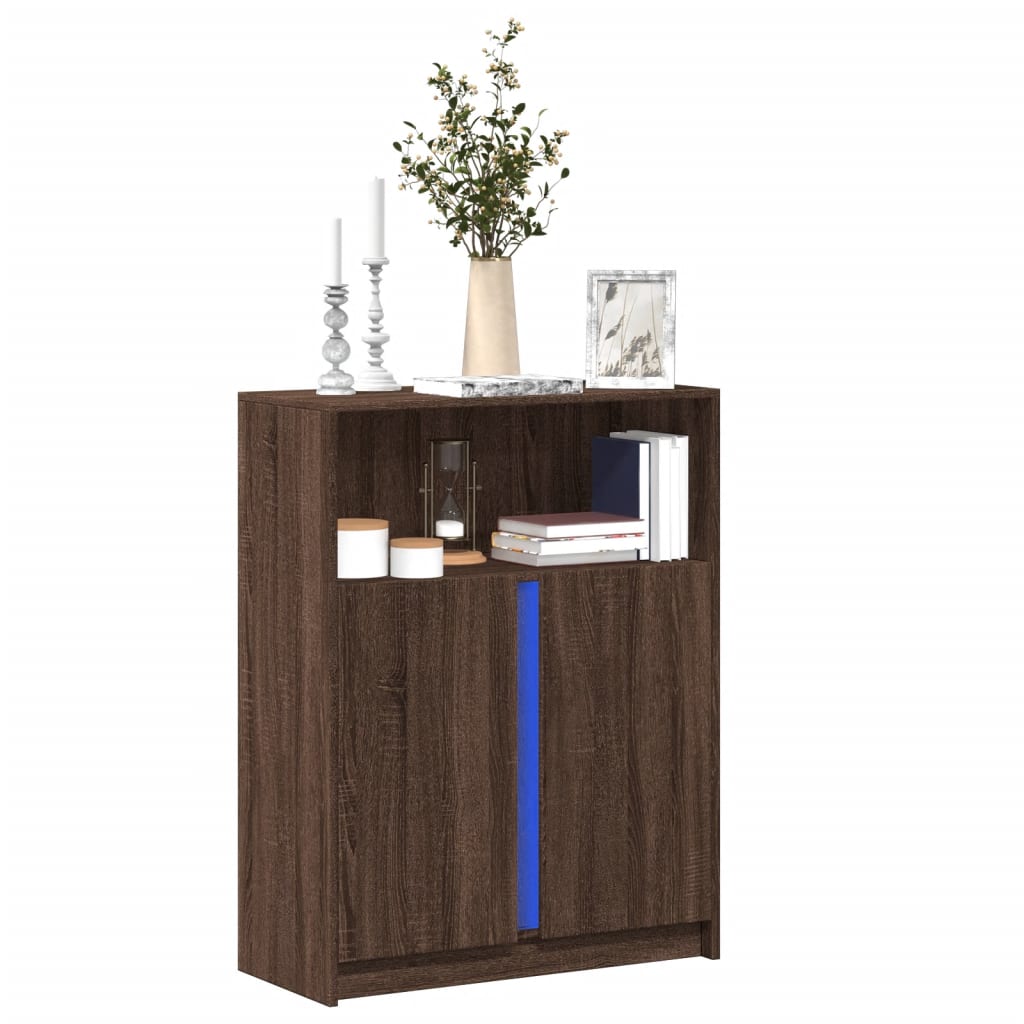Modern Wooden Sideboard Storage Cabinet Unit With 2 Doors & LED Lights Wood