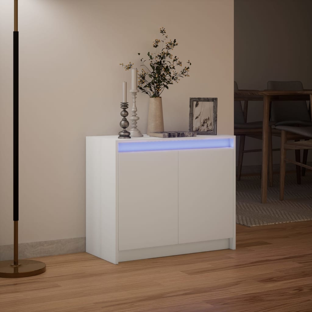 Sideboard with LED White 72x34x61 cm Engineered Wood