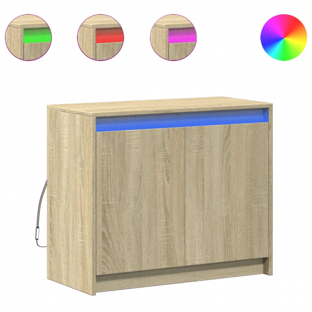 Modern Wooden 2 Door Home Sideboard Storage Cabinet Unit With LED Lights