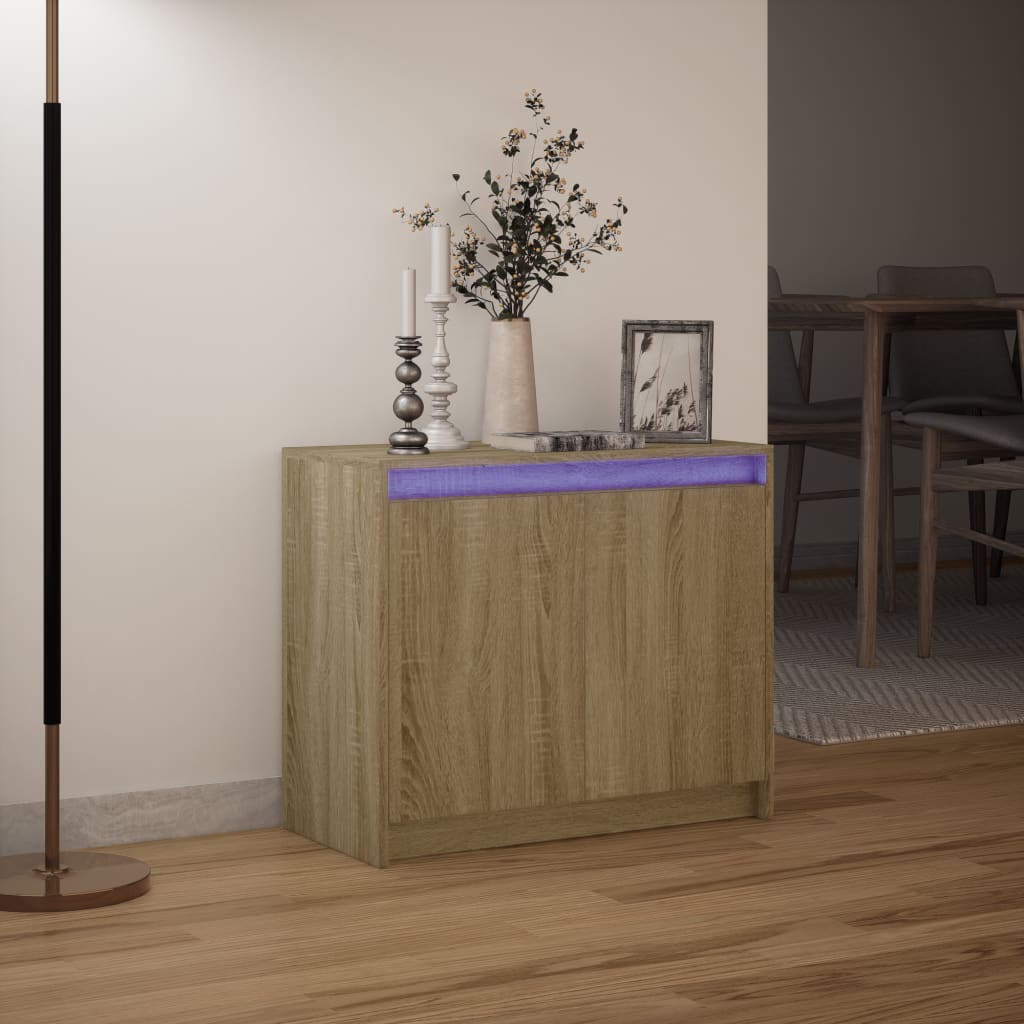 Modern Wooden 2 Door Home Sideboard Storage Cabinet Unit With LED Lights