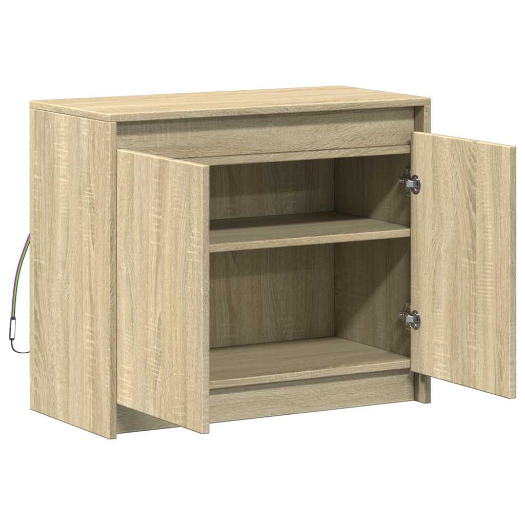 Modern Wooden 2 Door Home Sideboard Storage Cabinet Unit With LED Lights