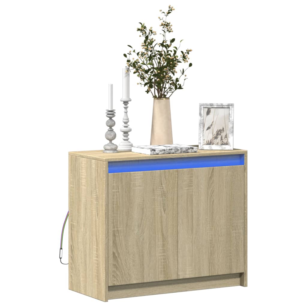 Modern Wooden 2 Door Home Sideboard Storage Cabinet Unit With LED Lights