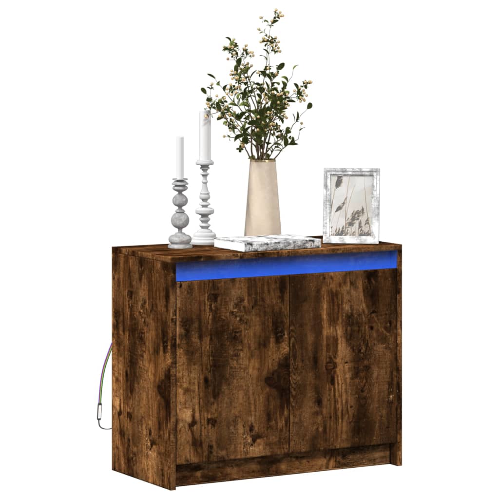 Modern Wooden 2 Door Home Sideboard Storage Cabinet Unit With LED Lights