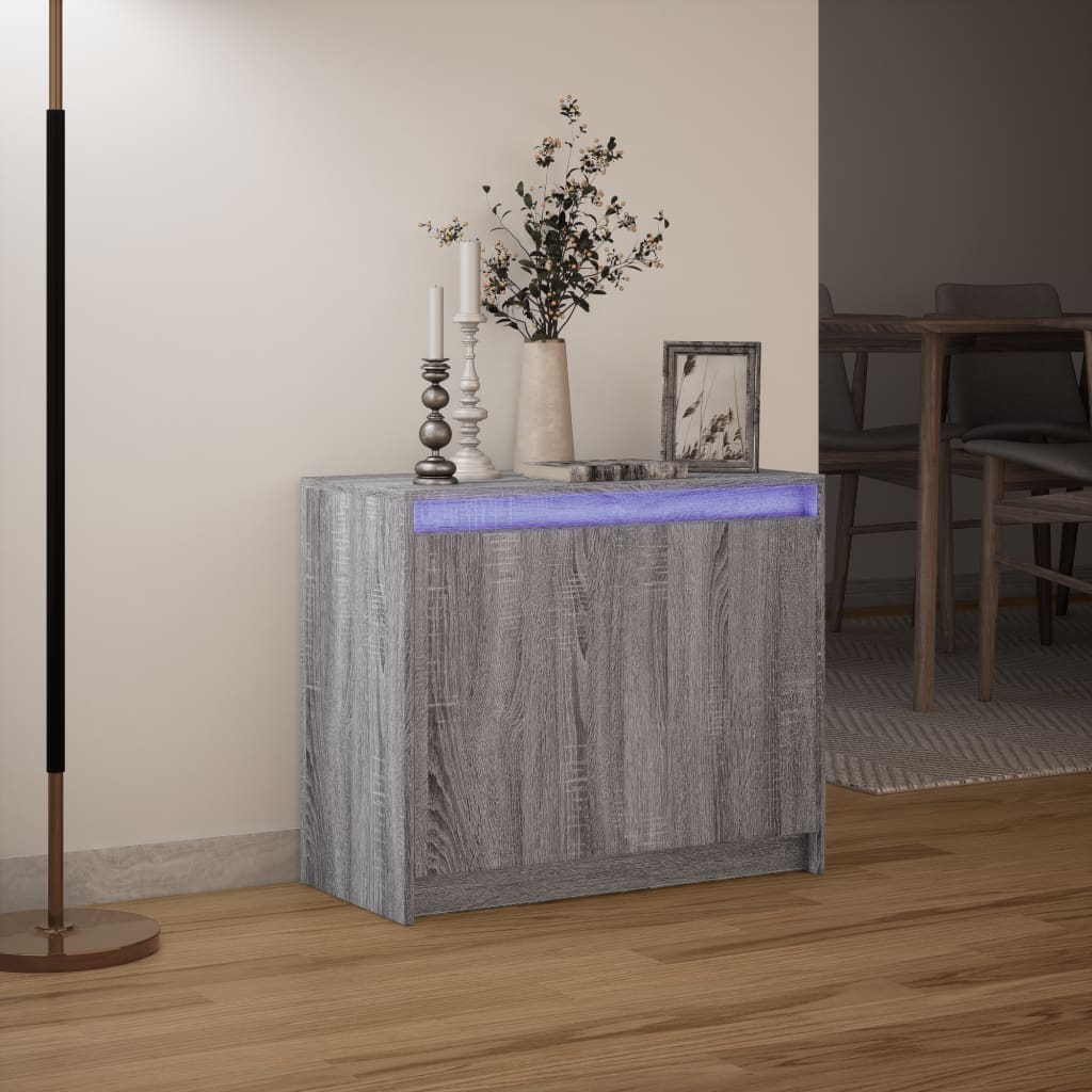 Modern Wooden 2 Door Home Sideboard Storage Cabinet Unit With LED Lights