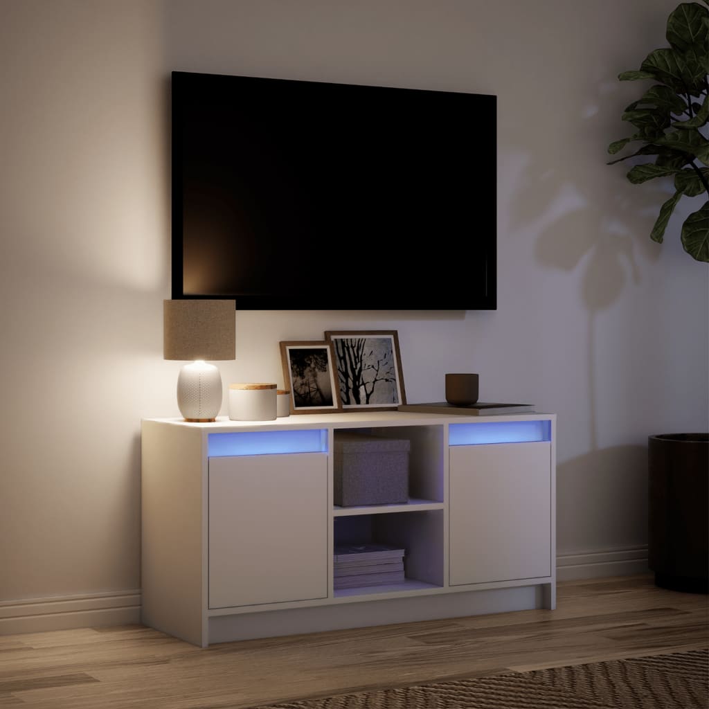 Modern Wooden 40 Inch TV Tele Stand Unit Cabinet With LED Lights & Storage