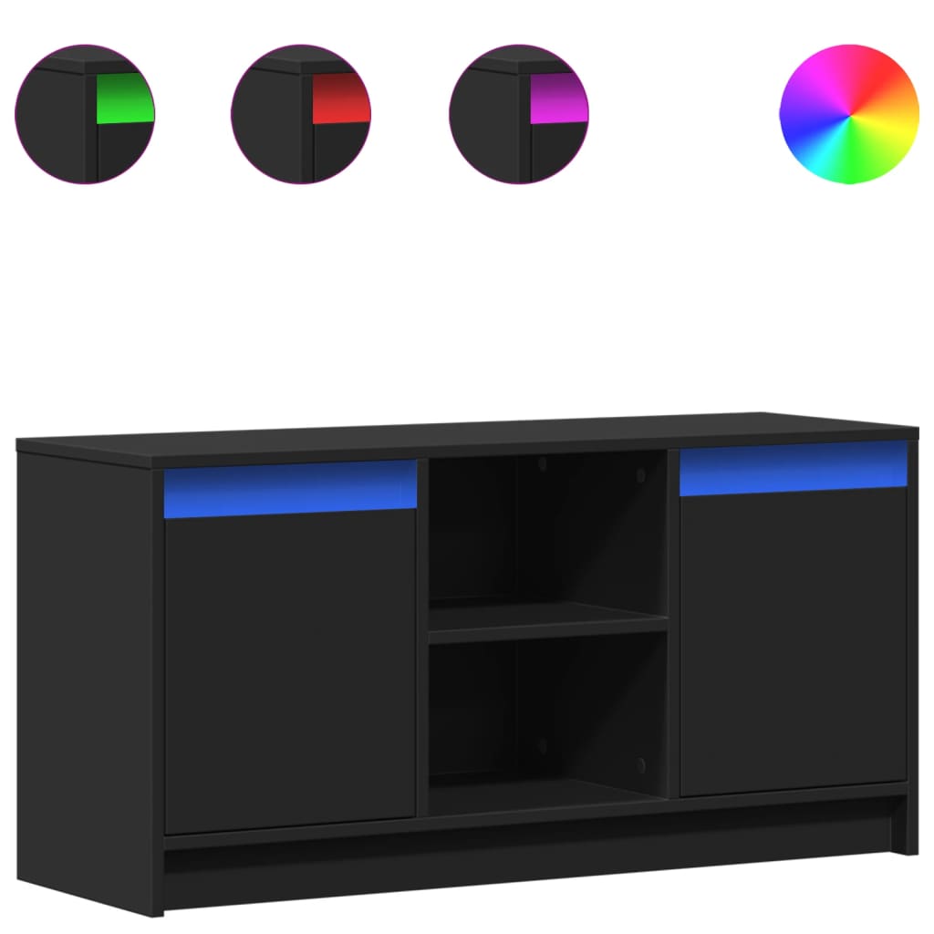 Modern Wooden 40 Inch TV Tele Stand Unit Cabinet With LED Lights & Storage