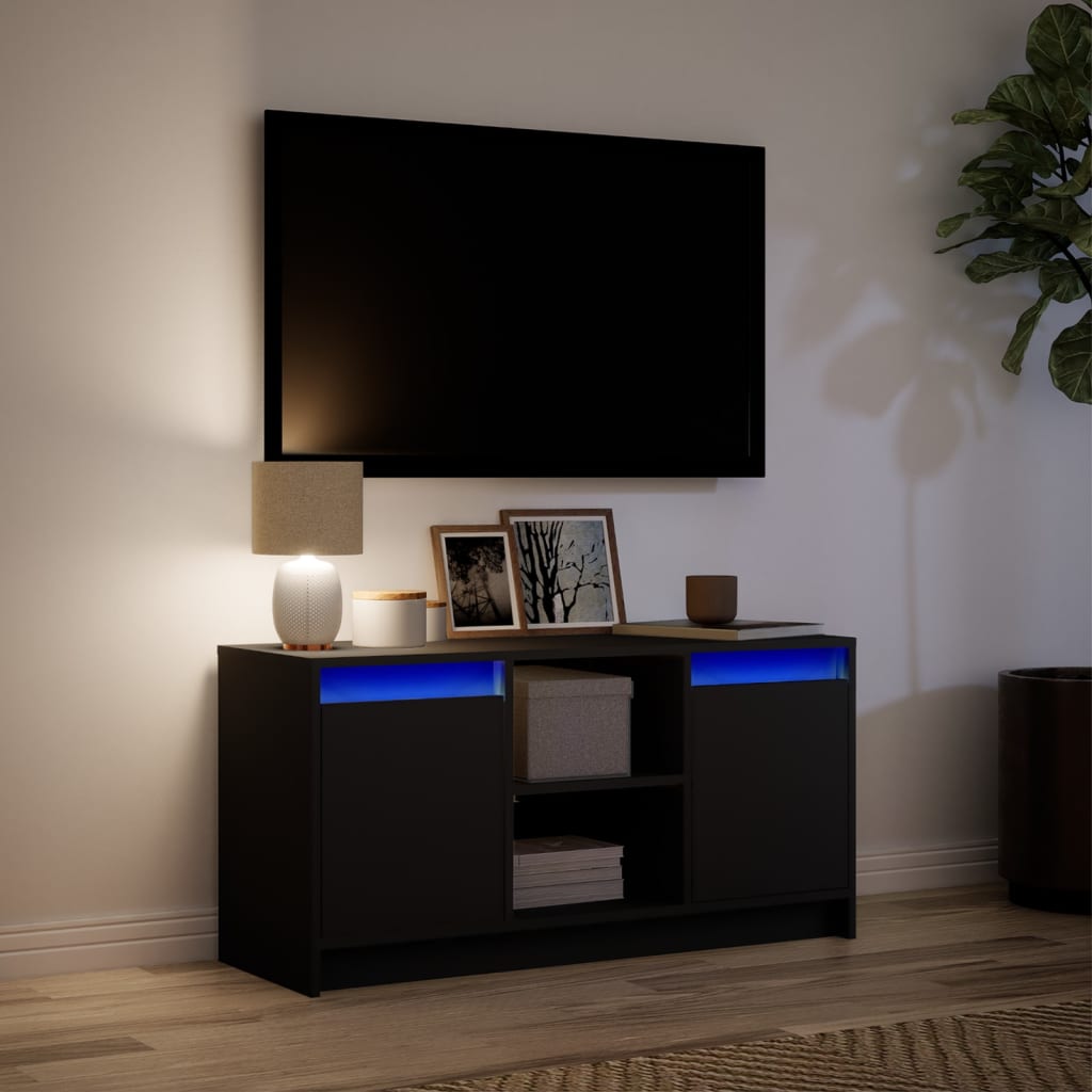 Modern Wooden 40 Inch TV Tele Stand Unit Cabinet With LED Lights & Storage