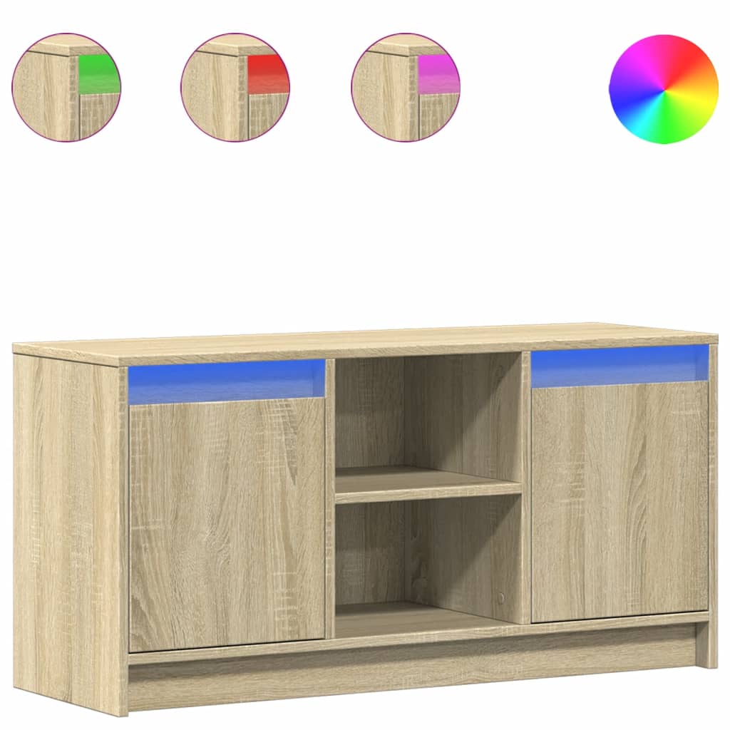 Modern Wooden 40 Inch TV Tele Stand Unit Cabinet With LED Lights & Storage