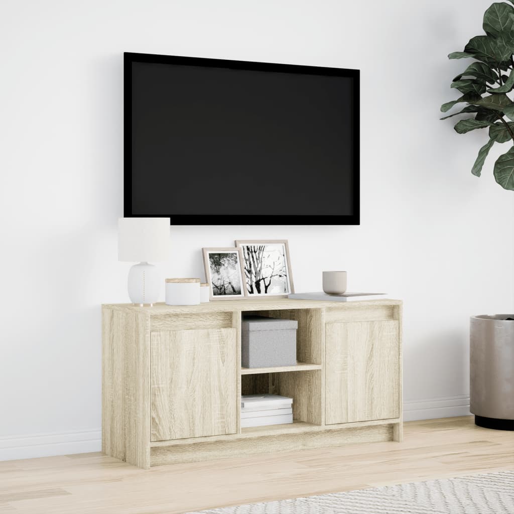 Modern Wooden 40 Inch TV Tele Stand Unit Cabinet With LED Lights & Storage