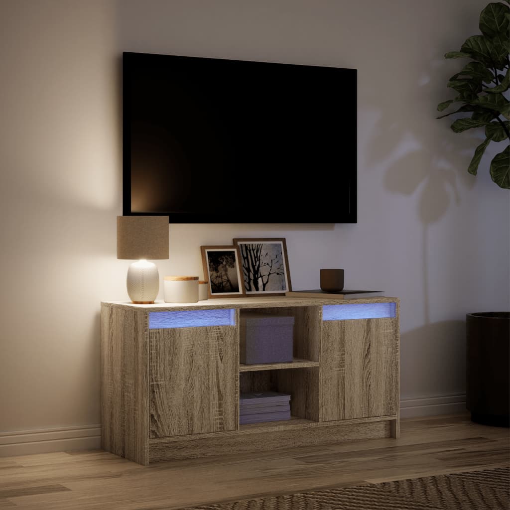 Modern Wooden 40 Inch TV Tele Stand Unit Cabinet With LED Lights & Storage