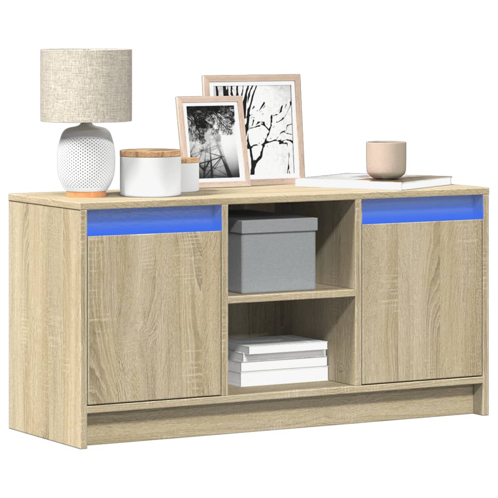 Modern Wooden 40 Inch TV Tele Stand Unit Cabinet With LED Lights & Storage