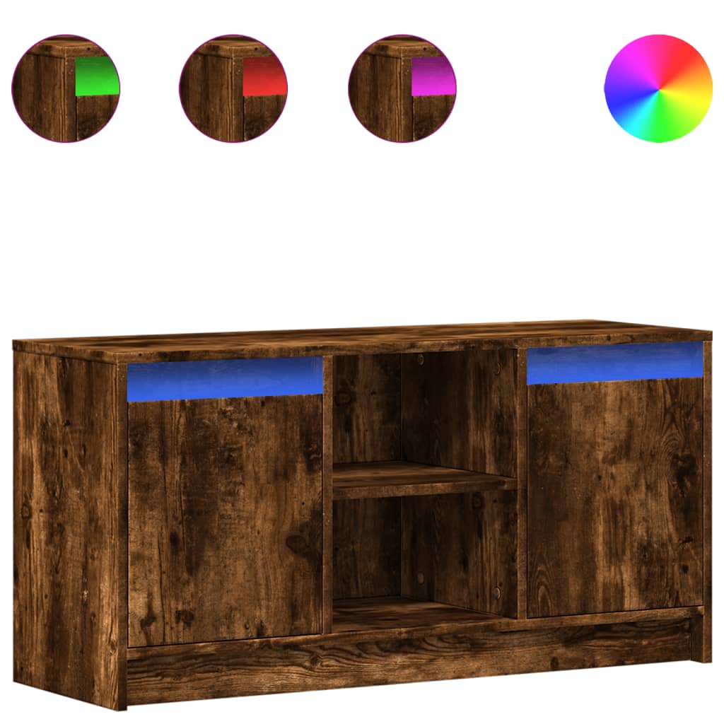 Modern Wooden 40 Inch TV Tele Stand Unit Cabinet With LED Lights & Storage