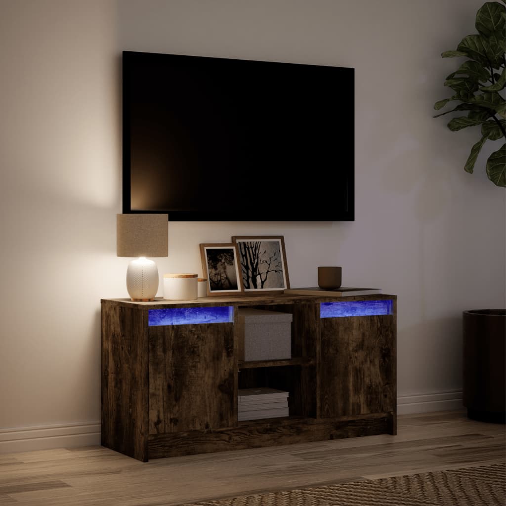 Modern Wooden 40 Inch TV Tele Stand Unit Cabinet With LED Lights & Storage