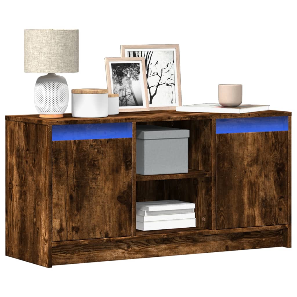 Modern Wooden 40 Inch TV Tele Stand Unit Cabinet With LED Lights & Storage