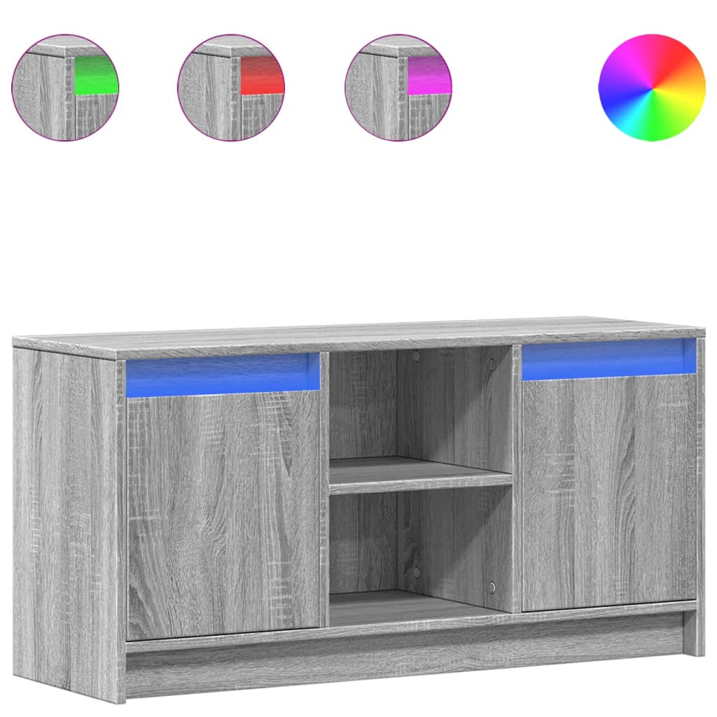 Modern Wooden 40 Inch TV Tele Stand Unit Cabinet With LED Lights & Storage