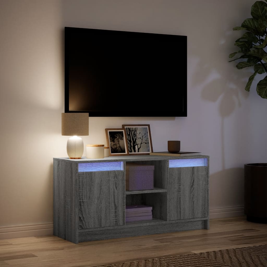 Modern Wooden 40 Inch TV Tele Stand Unit Cabinet With LED Lights & Storage