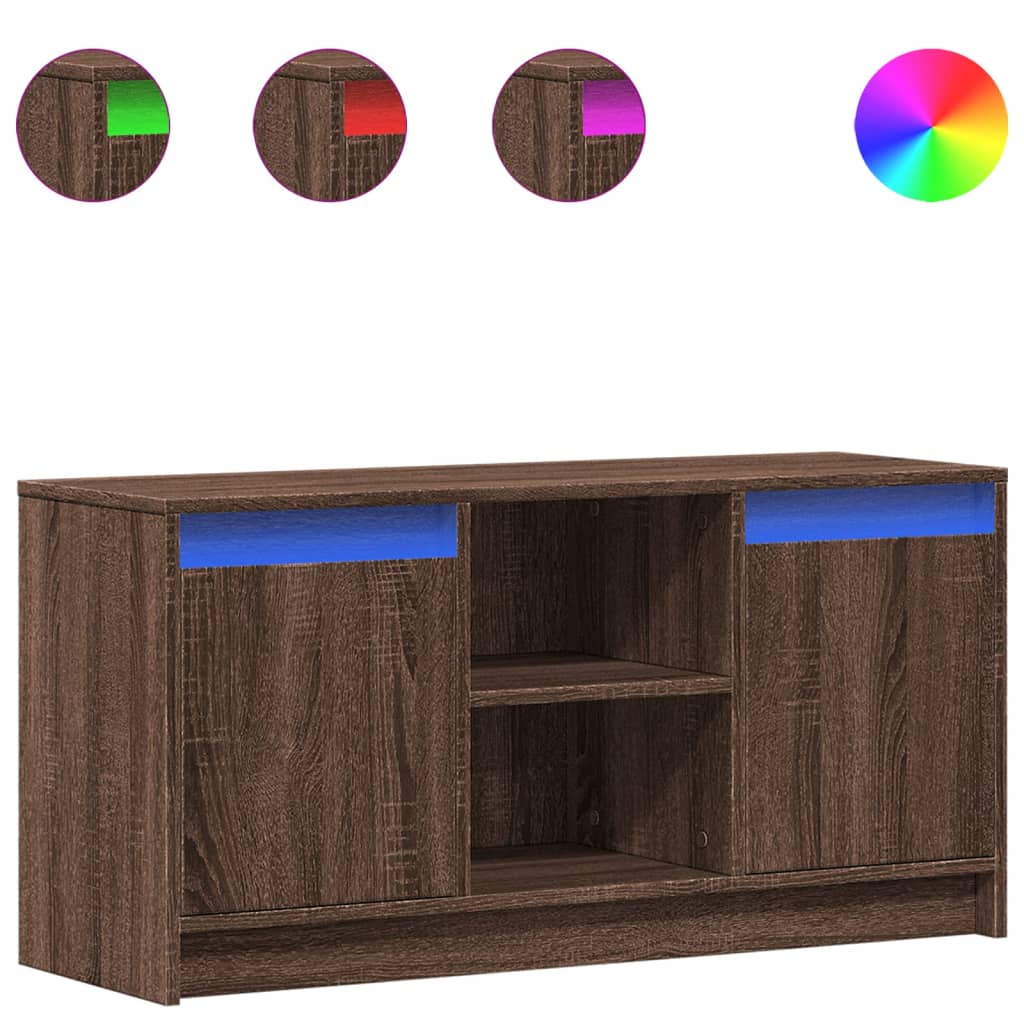 Modern Wooden 40 Inch TV Tele Stand Unit Cabinet With LED Lights & Storage