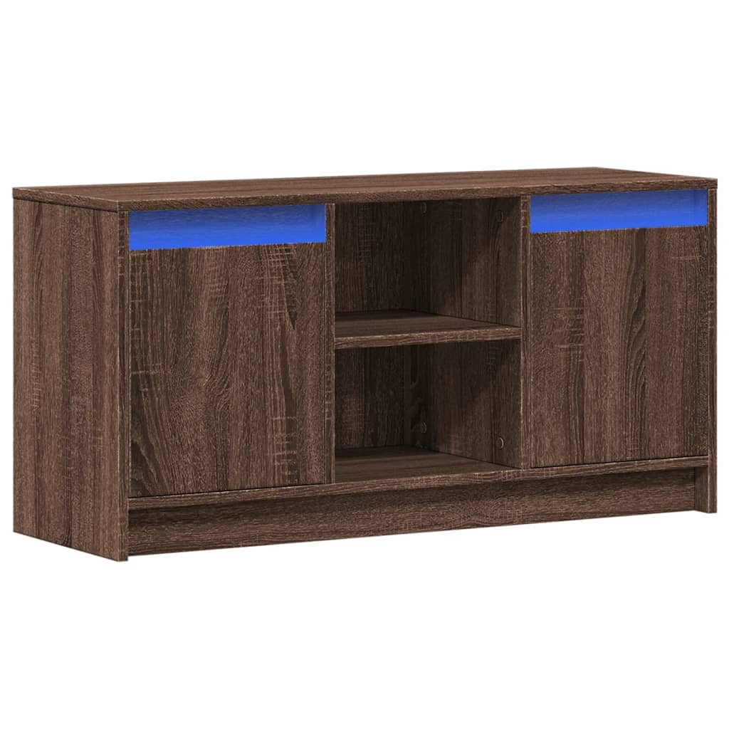 Modern Wooden 40 Inch TV Tele Stand Unit Cabinet With LED Lights & Storage