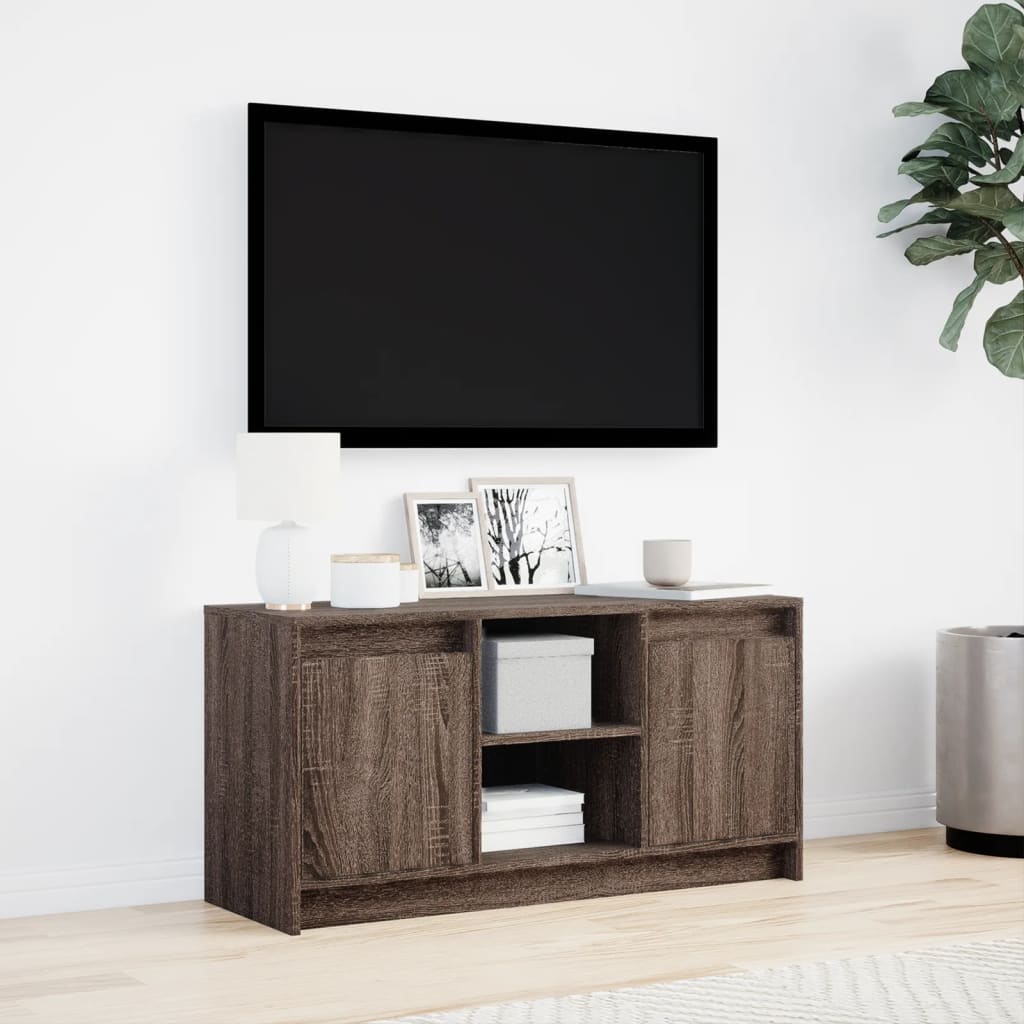 Modern Wooden 40 Inch TV Tele Stand Unit Cabinet With LED Lights & Storage
