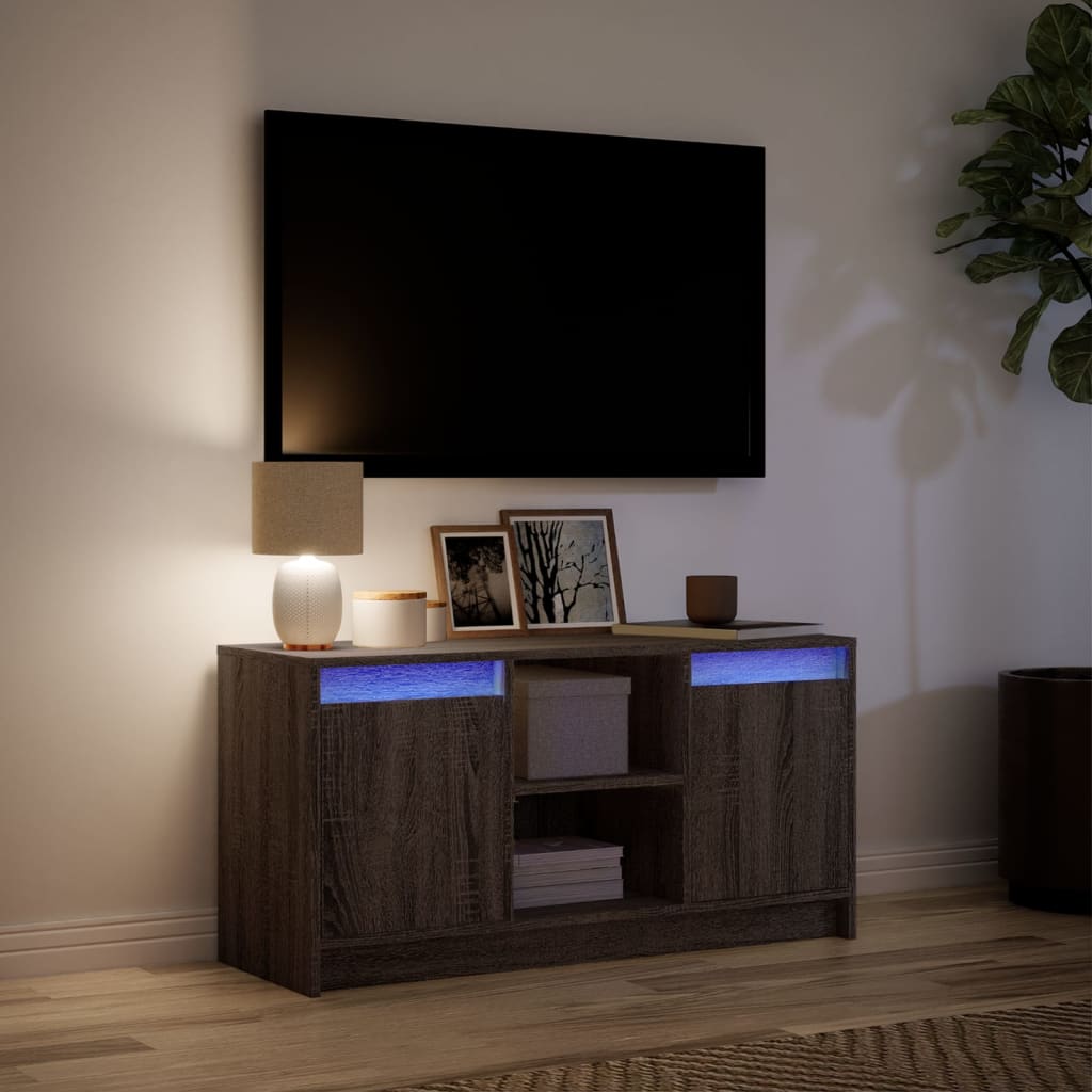 Modern Wooden 40 Inch TV Tele Stand Unit Cabinet With LED Lights & Storage