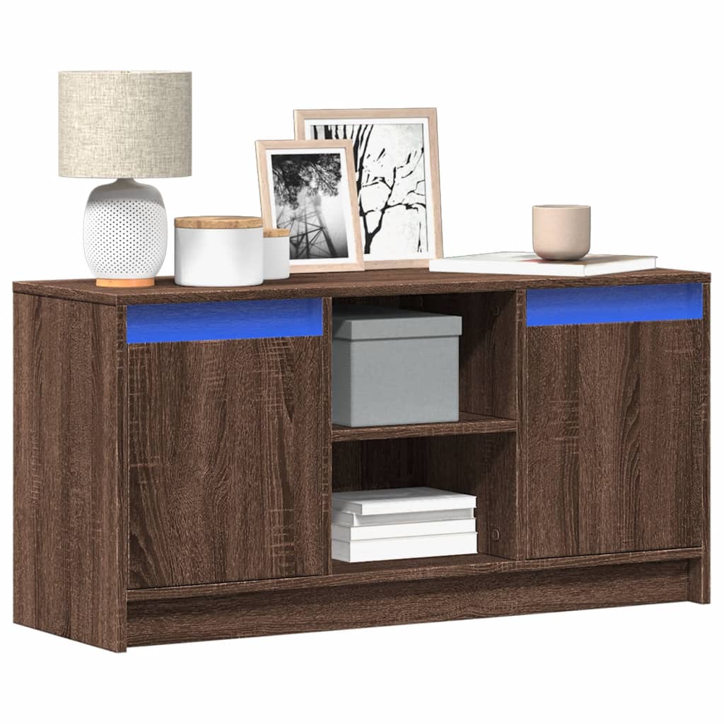 Modern Wooden 40 Inch TV Tele Stand Unit Cabinet With LED Lights & Storage