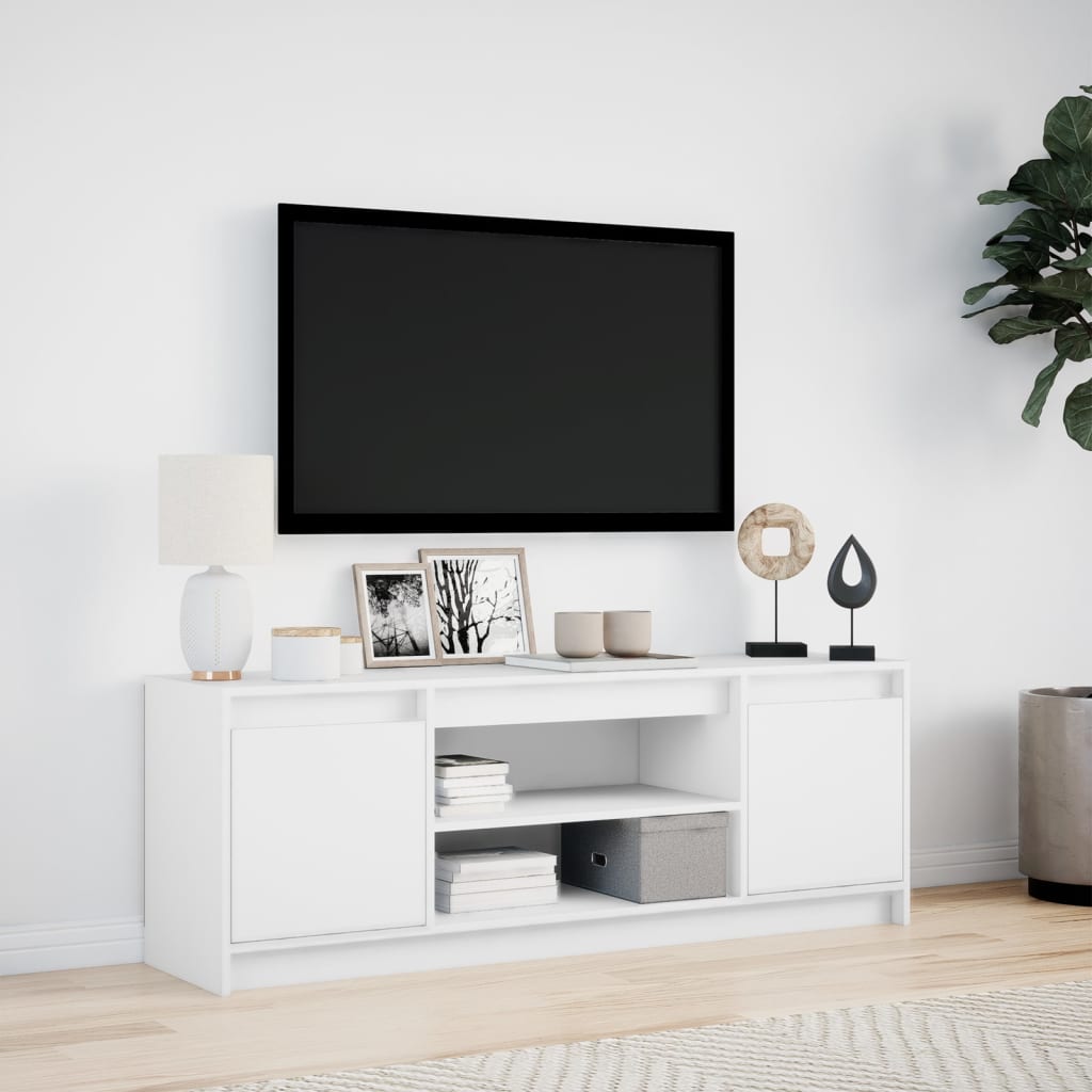 Modern Wooden 55 Inch TV Tele Stand Unit Cabinet With LED Lights & Storage
