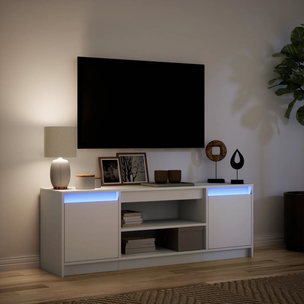 Modern Wooden 55 Inch TV Tele Stand Unit Cabinet With LED Lights & Storage