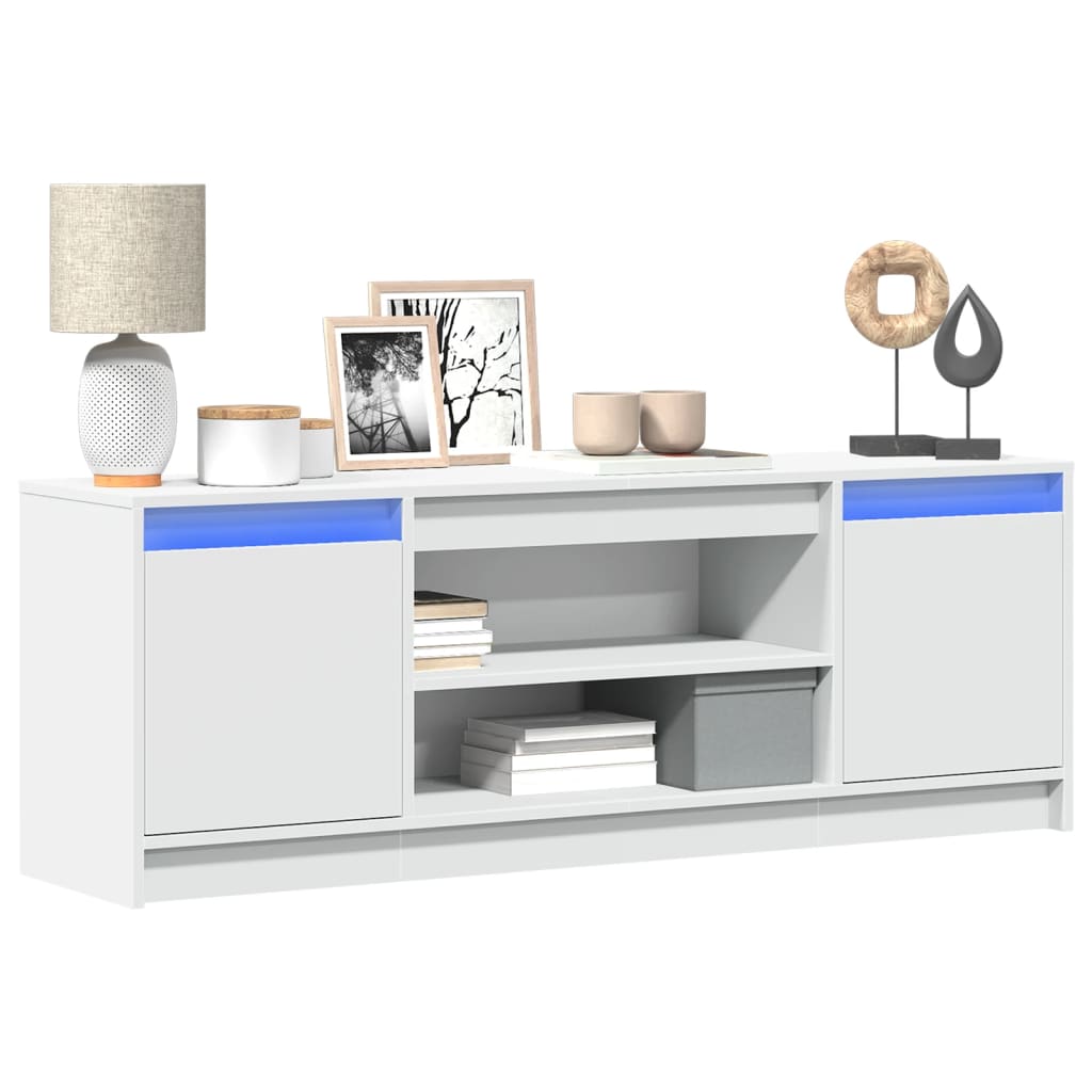 Modern Wooden 55 Inch TV Tele Stand Unit Cabinet With LED Lights & Storage