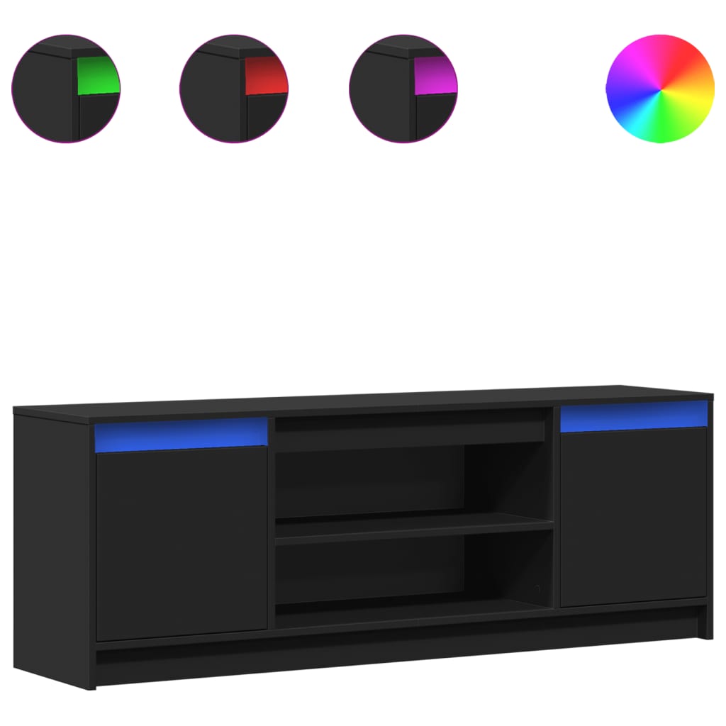 Modern Wooden 55 Inch TV Tele Stand Unit Cabinet With LED Lights & Storage