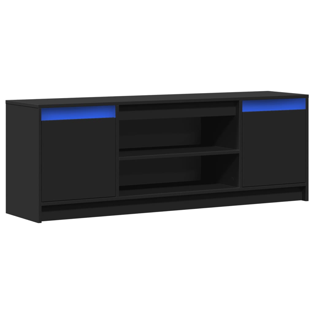 Modern Wooden 55 Inch TV Tele Stand Unit Cabinet With LED Lights & Storage