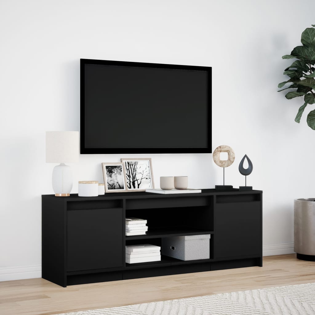 Modern Wooden 55 Inch TV Tele Stand Unit Cabinet With LED Lights & Storage