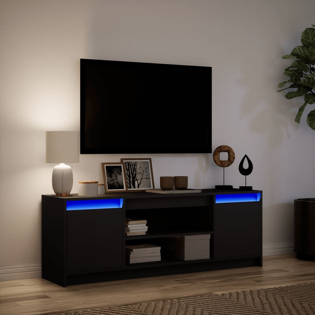 Modern Wooden 55 Inch TV Tele Stand Unit Cabinet With LED Lights & Storage