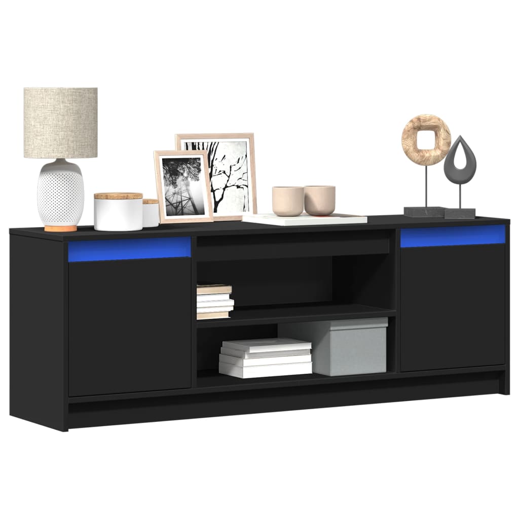 Modern Wooden 55 Inch TV Tele Stand Unit Cabinet With LED Lights & Storage